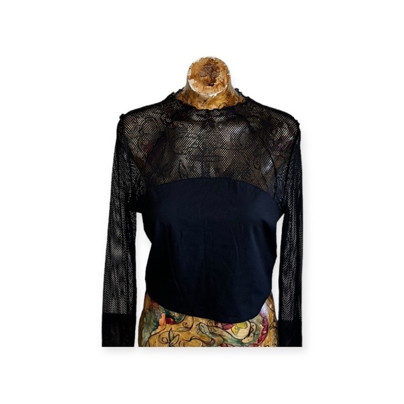 Forever 21 black top large new long sleeve sheer sleeves - Picture 2 of 9